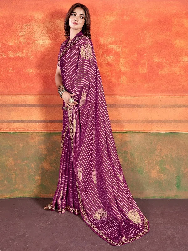 Saree Mall Women's Chiffon Purple Embellished Designer Saree With Blouse Piece-PIHU113 Chic Off-Shoulder Blouse