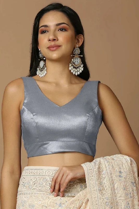 Grey Silk Sleeveless Padded Blouse Business Casual Blouse