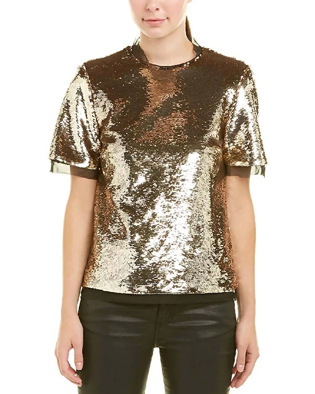 Darted Bust Short Sleeve Chiffon Blouse In Gold Sequin Everyday Stylish Blouse