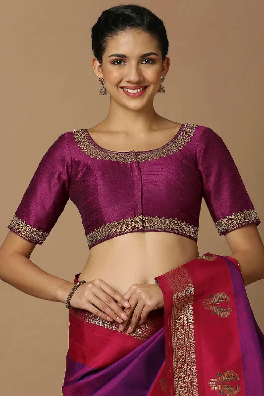 Magenta Silk Elbow Length Padded Blouse Chic Wrap Blouse