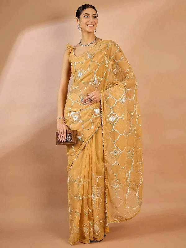 Saree Mall Women's Georgette Beige Embellished Designer Saree With Blouse Piece-SRENIK1733D Oversized Silk Blouse