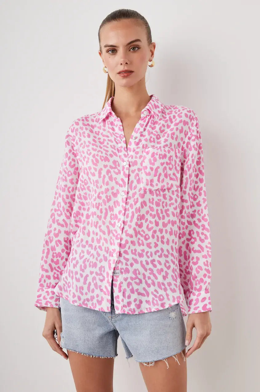 Rails - Ellis Shirt in Fuschia Jaguar-- Rayon Fabric Velvet Fabric Corduroy Fabric