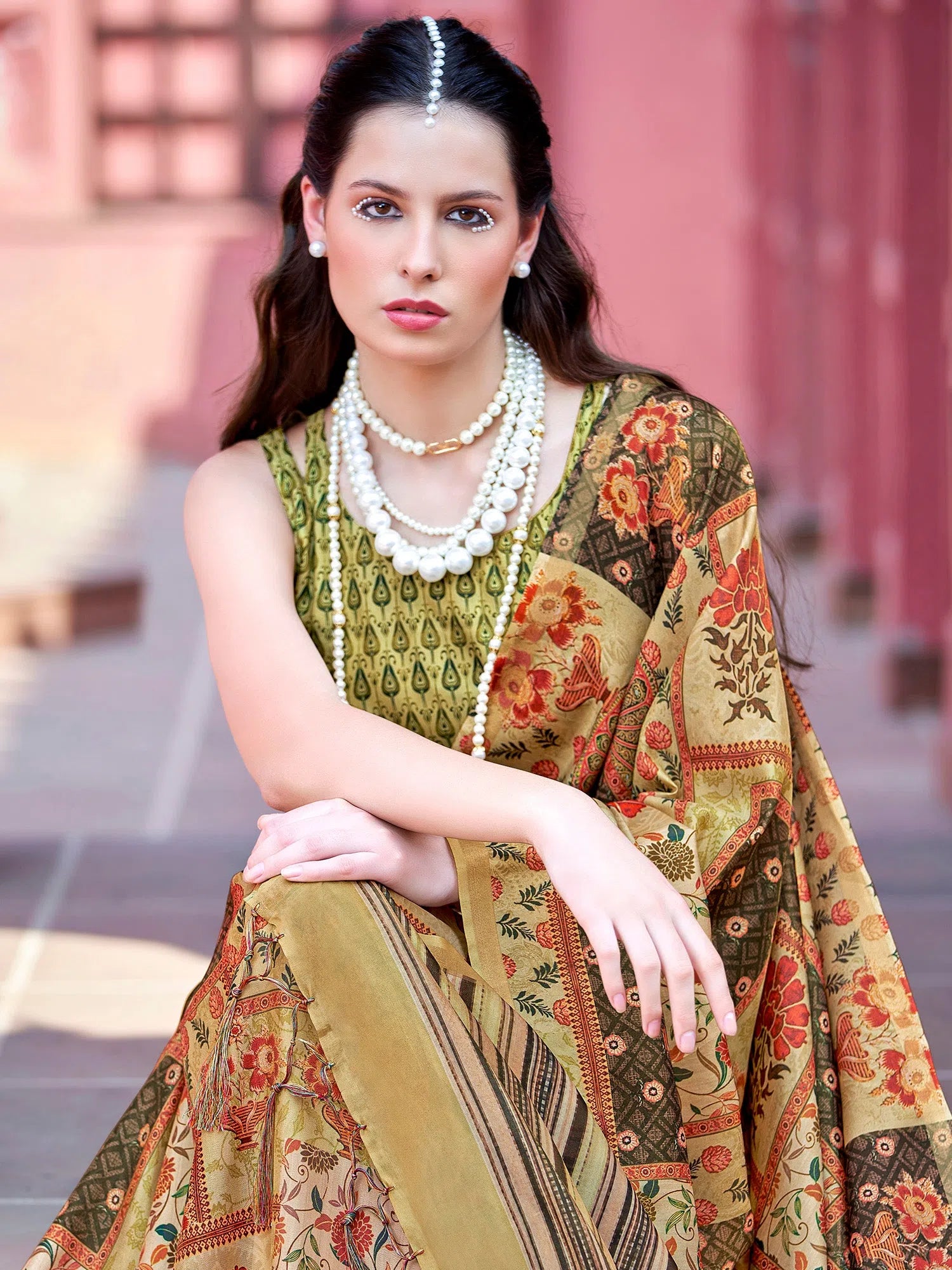 Saree Mall Women's Banarasi  Light Green Printed Designer Saree With Blouse Piece-GRUHAM201 Mandarin Collar Blouse