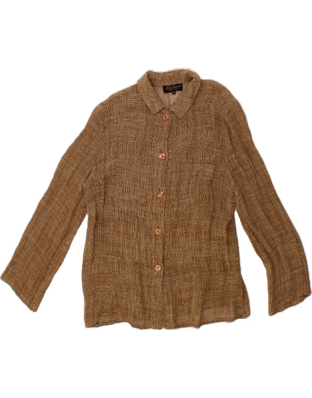 LUISA SPAGNOLI Womens Shirt UK 14 Medium Brown-- Hooded Caped Shawl Collar