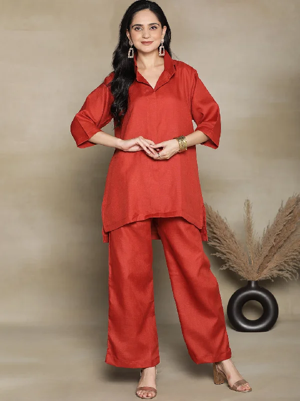 Rust CottonSlub ShirtTop & Palazzo-- Cozy Warm Stylish