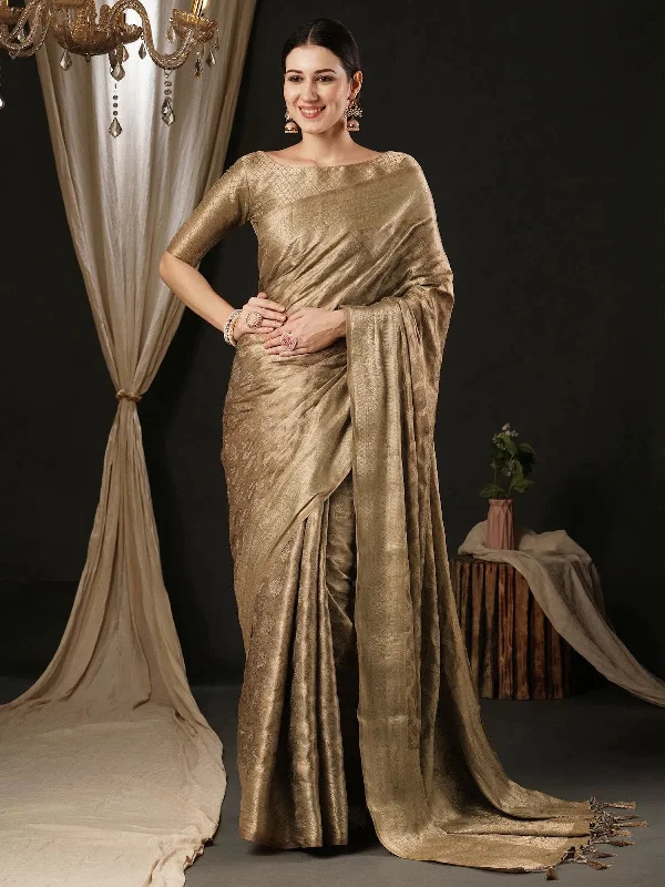 Saree Mall Women's Satin  Beige Woven Design Designer Saree With Blouse Piece-AQRIUS02C Wrap Front Blouse