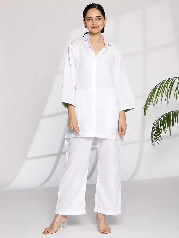 White CottonSlub ShirtTop & Palazzo-- Chenille Blend Fleece Blend Nylon Blend