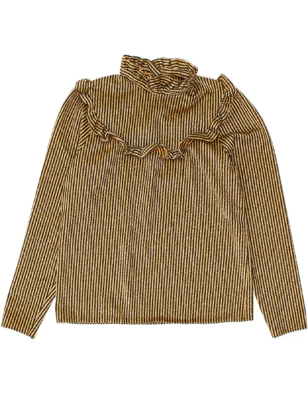 VINTAGE Womens Blouse Top UK 14 Medium Gold Pinstripe Satin Long Blouse