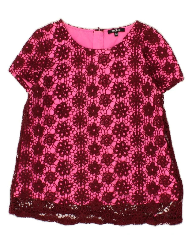 DKNY Womens Blouse Top UK 12 XS Pink Floral Sleeveless Summer Blouse