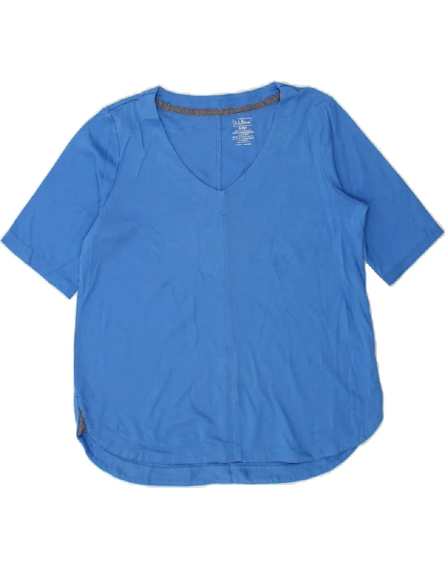 L.L.BEAN Womens T-Shirt Top UK 10 Small Blue Cotton-- Houndstooth Herringbone Solid