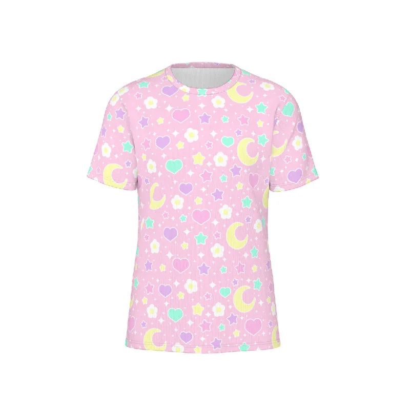 Magical Spring Unisex Cotton T-Shirt (Pink)-- Front Pockets Side Pockets Patch Pockets