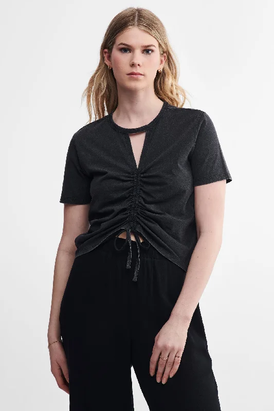 T-shirt froncé et délavé en coton - Femme-- Satin Fabric Silk Fabric Chiffon Fabric