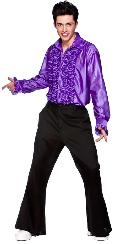 Men's Disco Ruffle Shirt 70s Saturday Night Fever Costume-- Collared T-Shirt Boat Neck A-Line