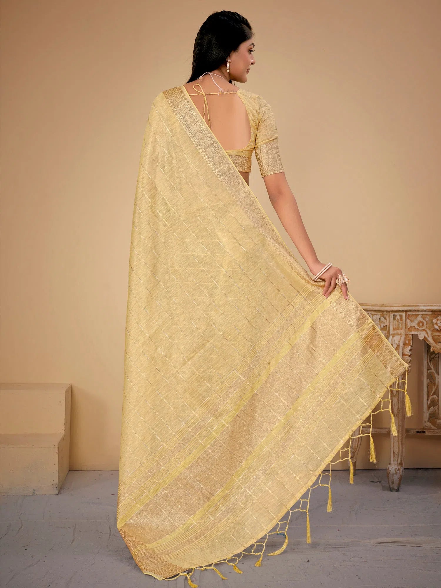 Saree Mall Women's Cotton  Yellow Woven Design Designer Saree With Blouse Piece-LINOMA02D Vintage Lace Blouse