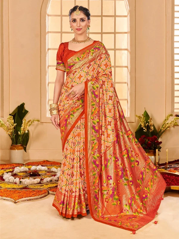 Saree Mall Women's Tussar  Peach Printed Designer Saree With Blouse Piece-KESAR1009 Classic Minimalist Blouse