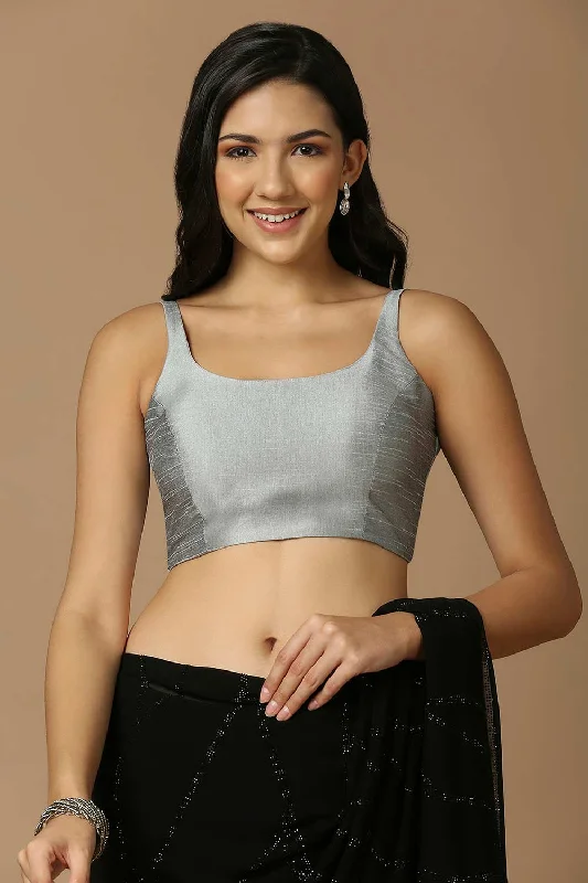 Silver Silk Sleeveless Padded Blouse Chic Sleeveless Blouse