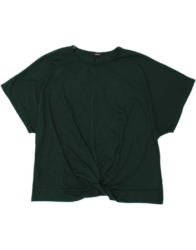 QUIZ Womens T-Shirt Top UK 24 4XL Green Polyester-- Houndstooth Herringbone Solid