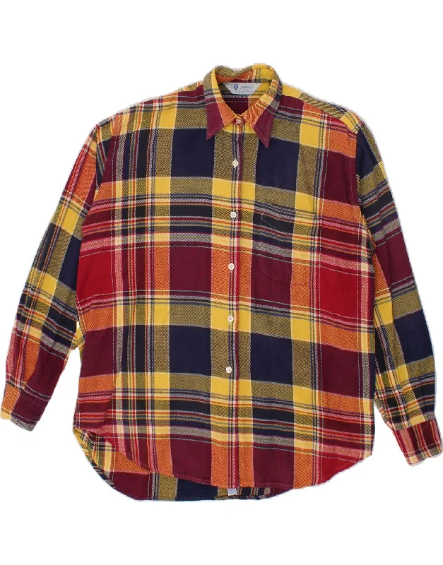 VINTAGE Womens Flannel Shirt UK 16 Large Multicoloured Check Cotton-- Mesh Blend Leather Blend Suede Blend