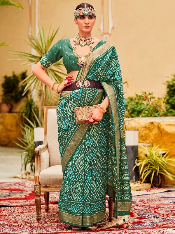 Saree Mall Women's Tussar  Sea Green Printed Designer Saree With Blouse Piece-SITARMN2001 Feminine Ruffle Blouse