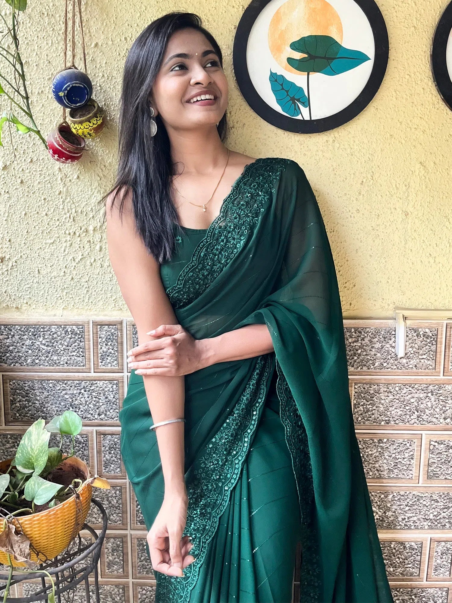 Saree Mall Women's Georgette Green Embroidered Designer Saree With Blouse Piece-KESARI4102 Casual Relaxed Blouse