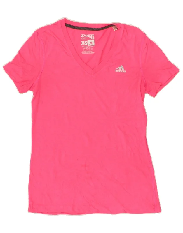 ADIDAS Womens Climalite T-Shirt Top UK 6 XS Pink Polyester-- Cashmere Blend Cotton Blend Poly Blend