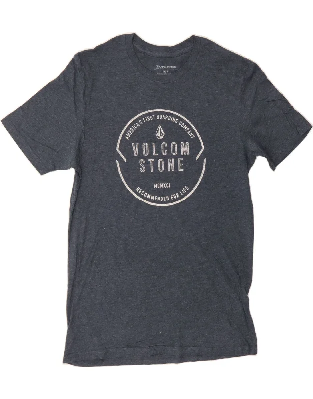 VOLCOM Womens Graphic T-Shirt Top UK 12 Medium Navy Blue Cotton-- Fleece Fabric Down Fabric Feather Fabric