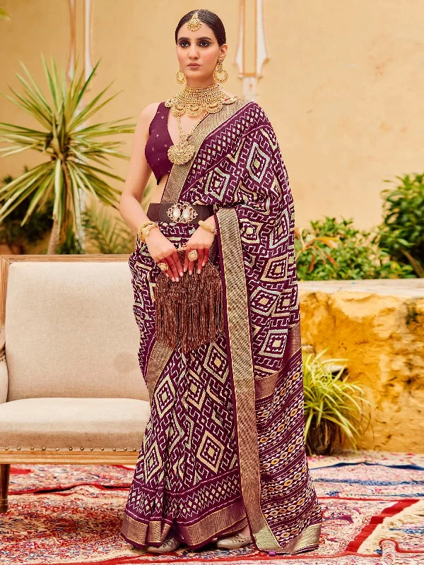Saree Mall Women's Tussar  Purple Printed Designer Saree With Blouse Piece-SITARMN2004 Chic Sleeveless Blouse