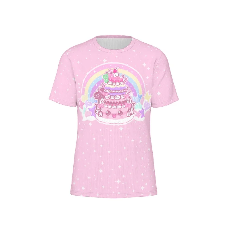 Kawaii Sparkle Cake Unisex Cotton T-Shirt-- Notch Collar Peter Pan Collar Cowl Neck