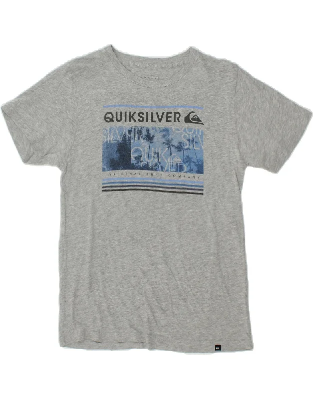 QUIKSILVER Womens Graphic T-Shirt Top UK 14 Large Grey Flecked Cotton-- Beaded Sequined Faux Fur