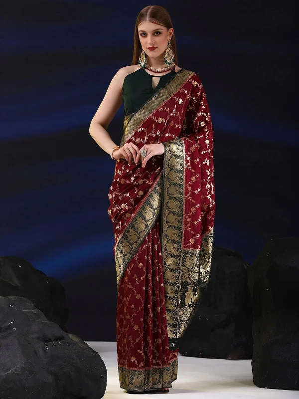Saree Mall Women's  Blend Maroon Woven Design Designer Saree With Blouse Piece-SGITRIUS03E Soft Satin Blouse