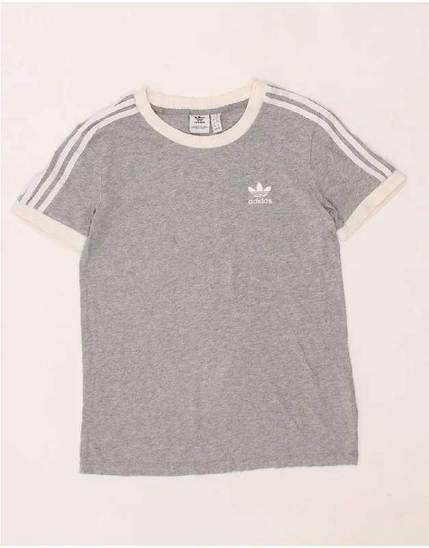 ADIDAS Womens T-Shirt Top UK 10 Small  Grey Cotton-- Handmade Hand-knitted Hand-woven