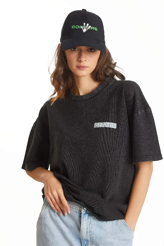 Black Heavyweight Pique Oversized T-shirt-- Faux Fur Fabric Real Fur Fabric Shearling Fabric