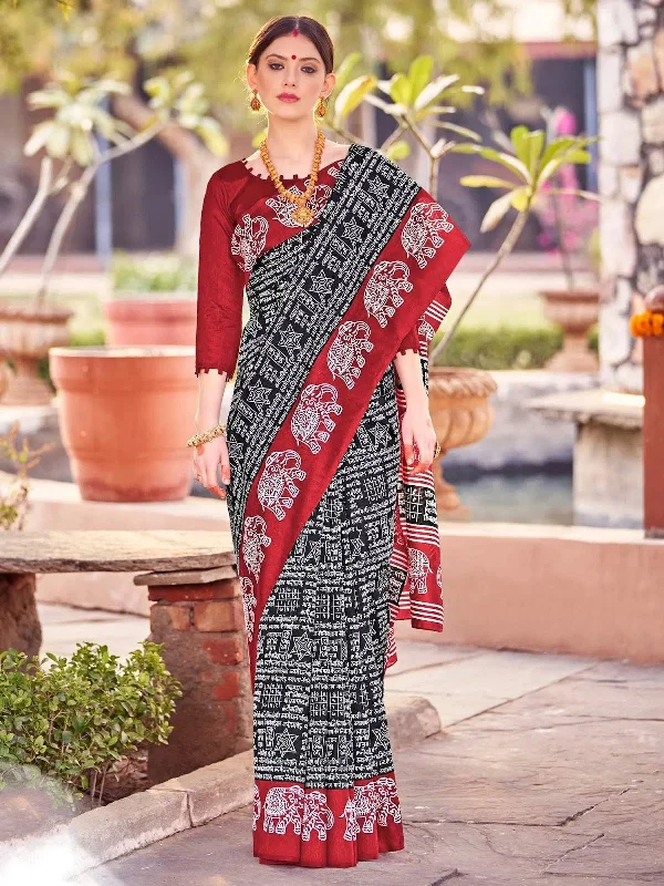 Saree Mall Women's Bhagalpuri  Black Printed Designer Saree With Blouse Piece-30WOM30907 Peter Pan Blouse