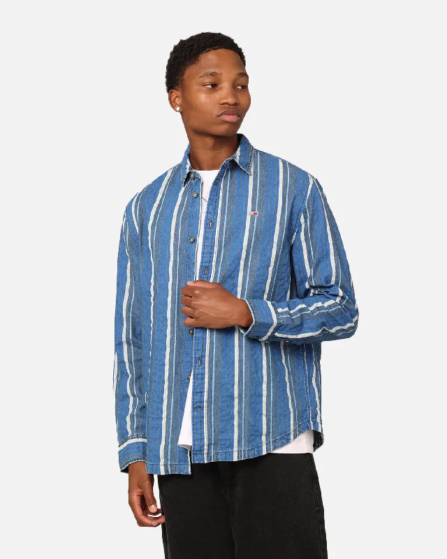 Tommy Jeans Relaxed Denim Stripe Long Sleeve Shirt Denim Medium-- Terry Blend Velvet Blend Canvas Blend