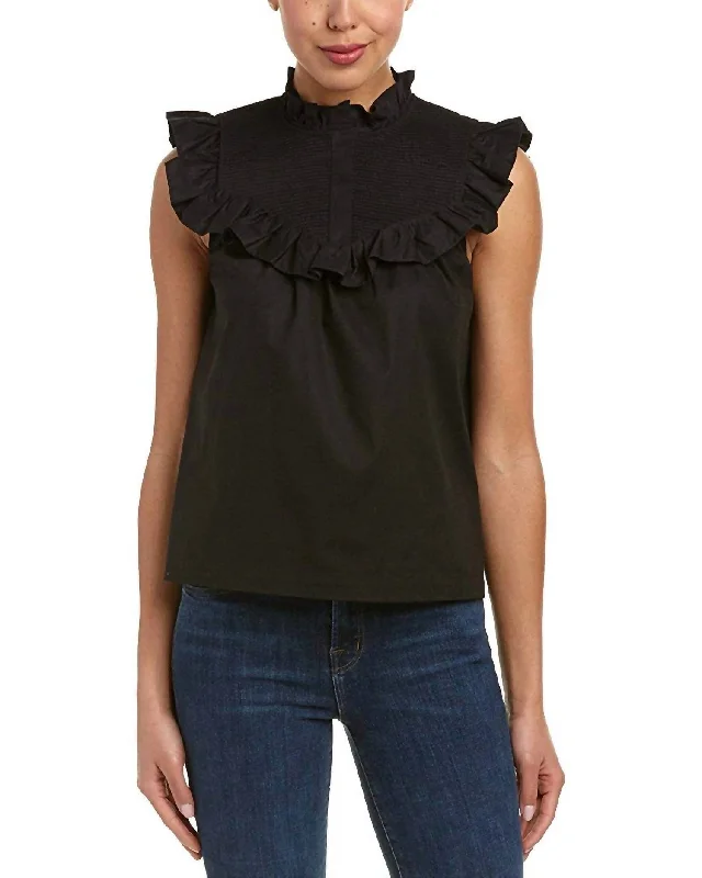 Hera Ruffle Trimmed Sleeveless Cotton Voile Blouse In Black Soft Pastel Blouse