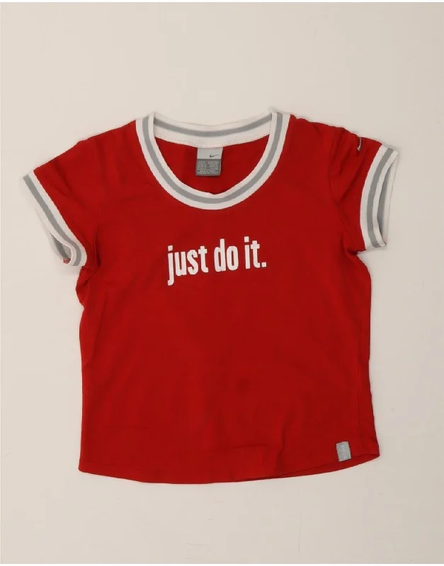 NIKE Womens Crop Graphic T-Shirt Top UK 10/12 Small Red Cotton-- Graphic Embroidered Appliqued