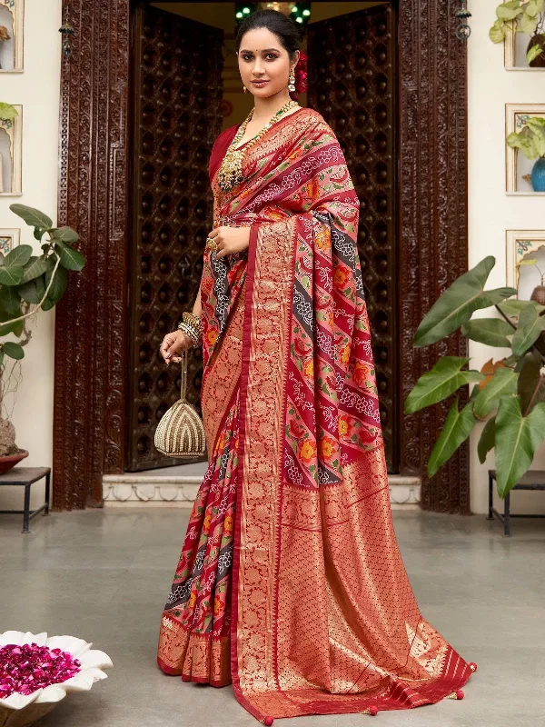 Saree Mall Women's Tussar  Maroon Printed Designer Saree With Blouse Piece-ZARIBNRSI1001 Modern Work Blouse
