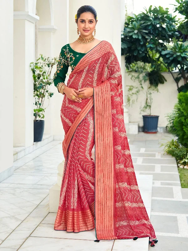 Saree Mall Women's Chiffon Red Embellished Designer Saree With Blouse Piece-ABHIJET5036 Sweetheart Neck Blouse
