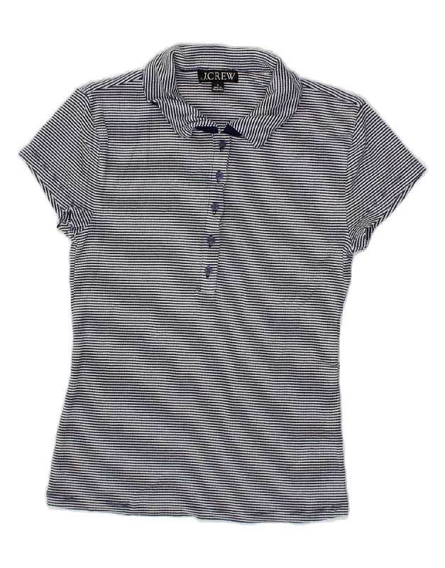 J. CREW Womens Polo Shirt UK 8 Small Navy Blue Pinstripe-- Graphic T-Shirt Round Neck Polyester
