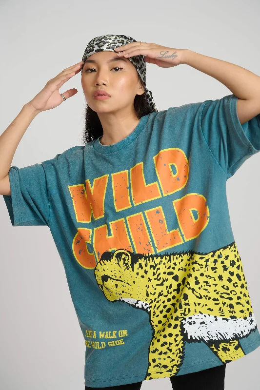 Untamed Faded Effect Oversized T-Shirt-- Chenille Blend Fleece Blend Nylon Blend