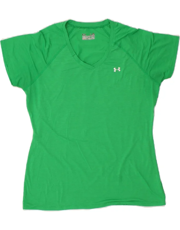 UNDER ARMOUR Womens Heat Gear T-Shirt Top UK 16 Large Green Polyester-- Collared Crew Neck Turtle Neck