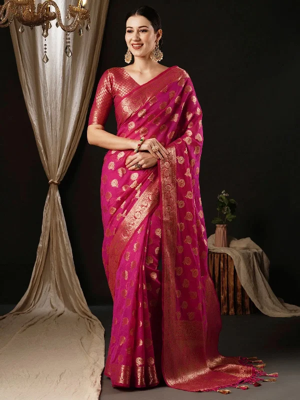 Saree Mall Women's Georgette Pink Woven Design Designer Saree With Blouse Piece-ARIES10E Elegant Office Blouse