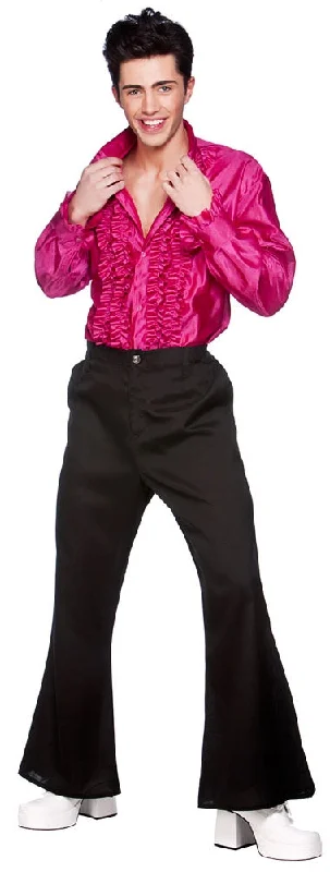 Mens 1970s Pink Disco Ruffle Shirt Costume Accessory-- Seamless Knitted Crochet