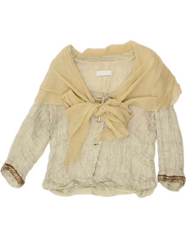 CARLO PIGNATELLI Womens Crop 3/4 Sleeve Shirt Blouse UK 14 Medium Beige-- Fitted T-Shirt Seamless Stretchy