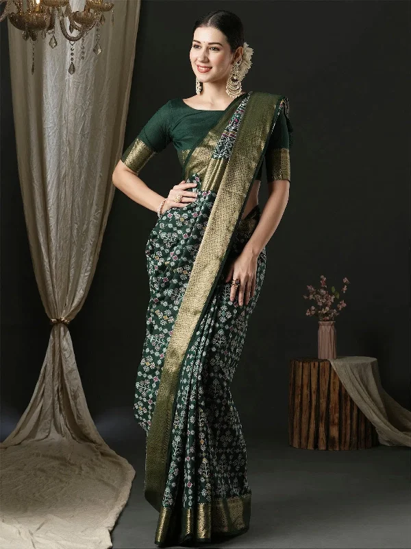 Saree Mall Women's  Blend Dark Green Woven Design Designer Saree With Blouse Piece-46ALEKHA4601 Semi-Sheer Blouse