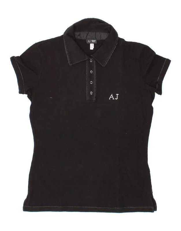 ARMANI JEANS Womens Polo Shirt UK 14 Large Black Cotton-- Iron Safe Non-Iron Wrinkle Free