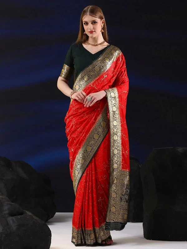 Saree Mall Women's  Blend Red Woven Design Designer Saree With Blouse Piece-SGITRIUS01A Floral Print Blouse