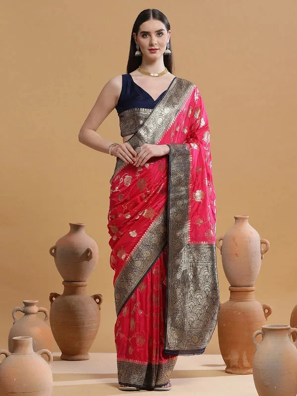 Saree Mall Women's  Blend Pink Woven Design Designer Saree With Blouse Piece-SGITRIUS02D Feminine Tie Blouse