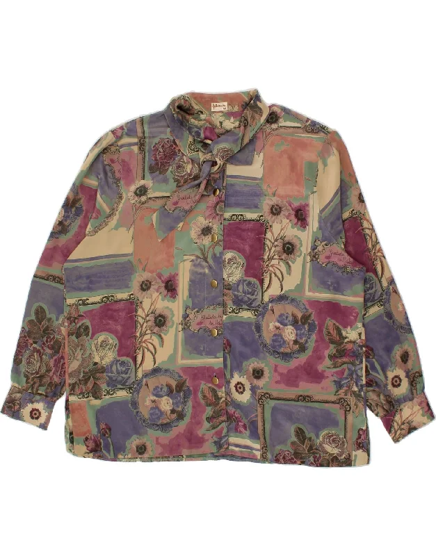 FELICIA Womens Front Tie Shirt Blouse EU 48 2XL Multicoloured Floral-- Welt Pockets Slit Pockets