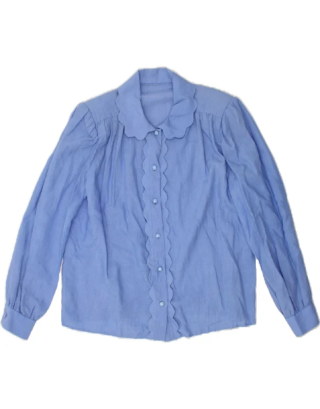 VINTAGE Womens Shirt Blouse UK 16 Large Blue-- Spandex Blend Rayon Blend Denim Blend